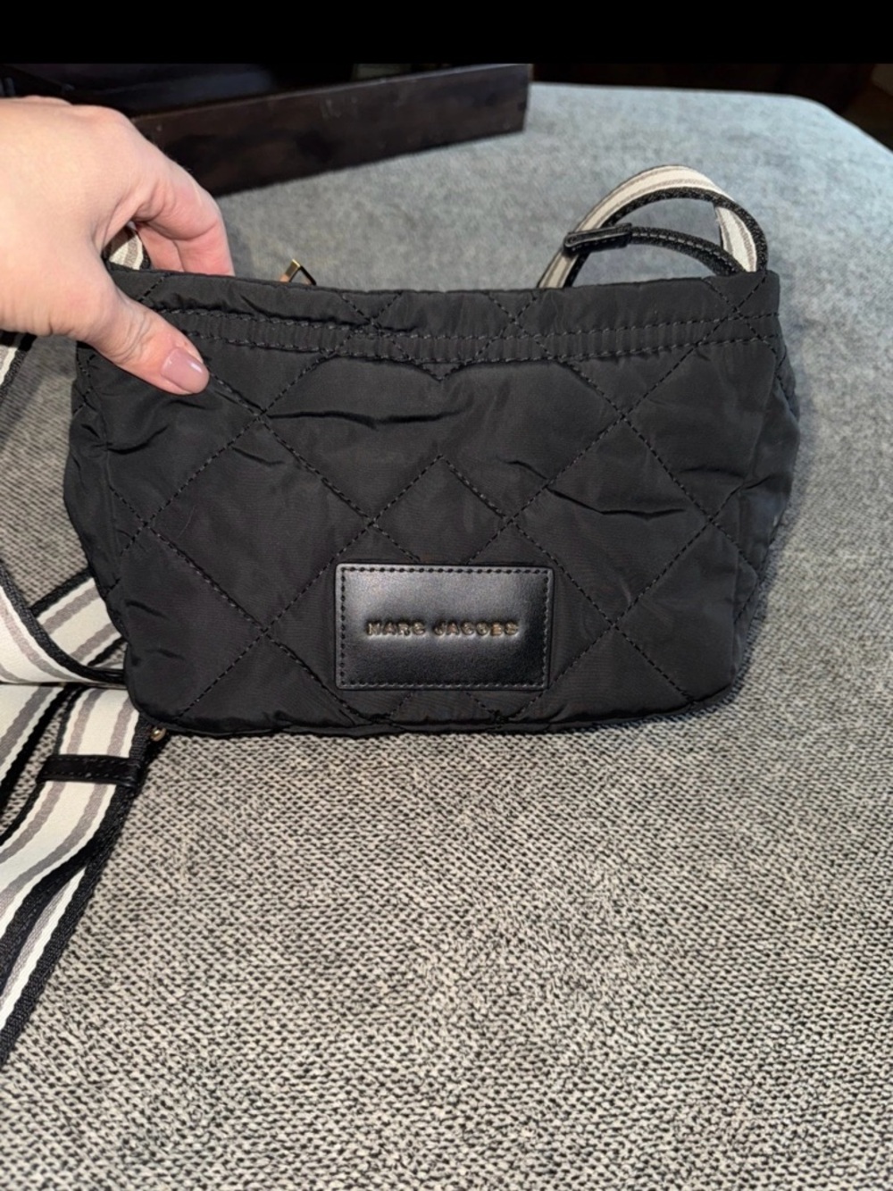 Marc Jacobs Black Quilted Nylon Crossbody with Striped Strap - Picture 1 of 4